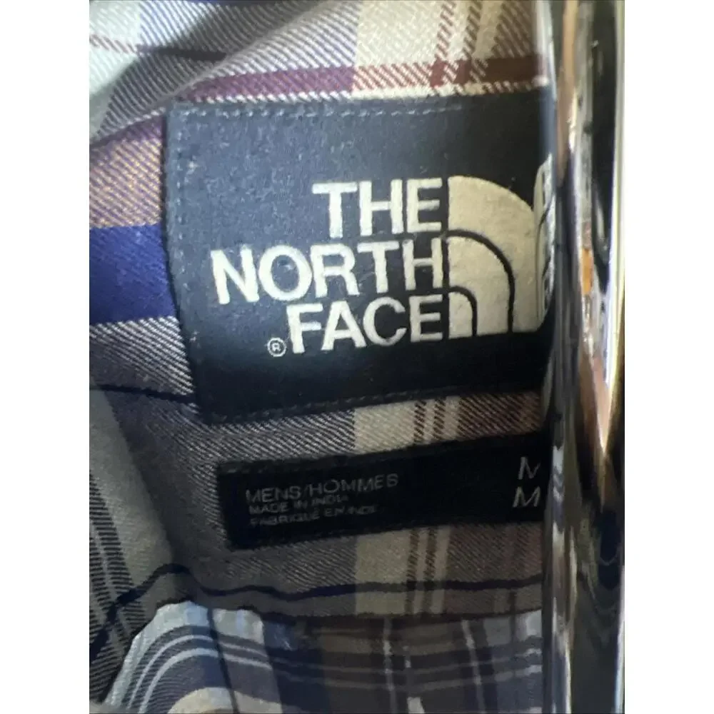 The North Face Blue & Tan Plaid Button Down w/ Pocket Mens Medium Organic Cotton